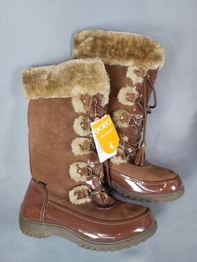 Sporto Chestnut Brown Faux-Fur Lace-Up Winter Rain Boots